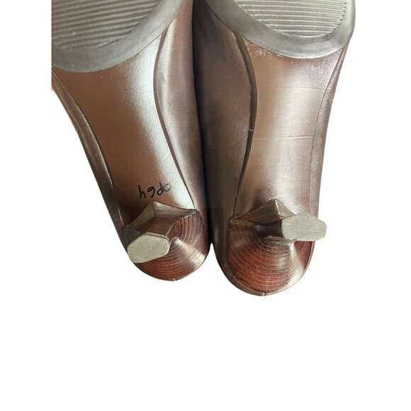 Cole Haan Brown Leather square Toe Slip-On closed toe Pump Womens Heels Size 8B - Picture 11 of 11